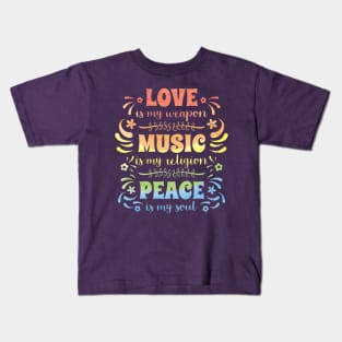 Hippie T-Shirt: Love, Music & Peace Kids T-Shirt